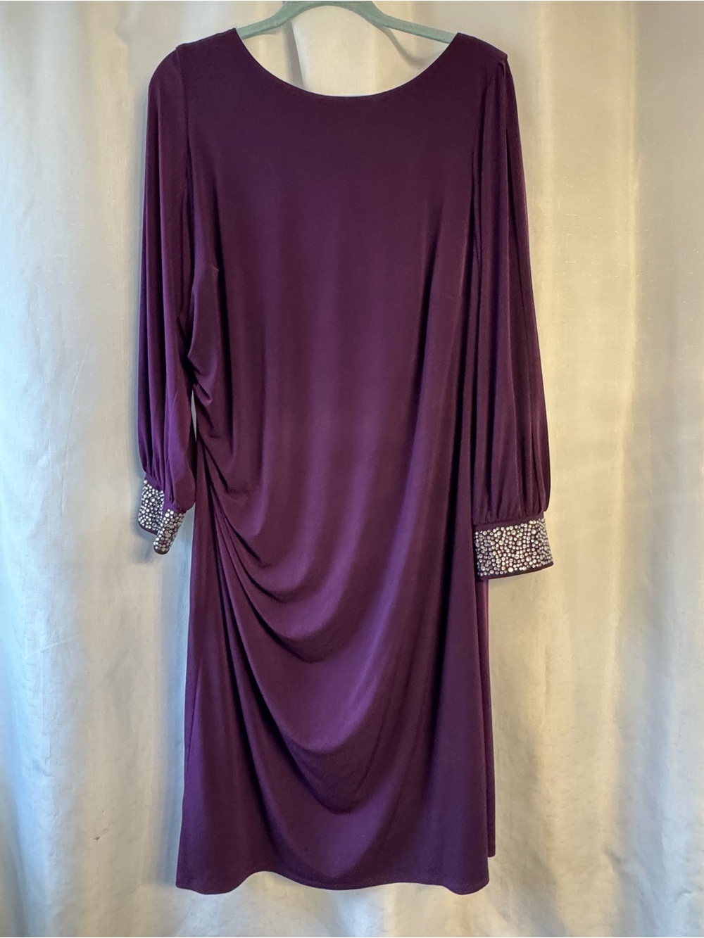 Jessica Howard Plum ruching side with cold shoulder sleeves embellished cuffs